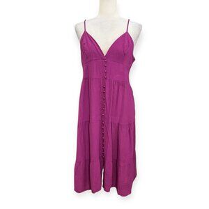 Esquire Purple Midi Dress Womens M 100% Viscose Button Front Tiered Strappy Braz